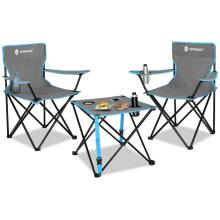 Set of a tourist table and 2 chairs with backrest, foldable camping furniture for fishing