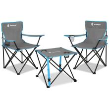 Set of a tourist table and 2 chairs with backrest, foldable camping furniture for fishing