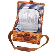 Thermal picnic basket for 2 people, with equipment 37x27x20 cm wicker, brown