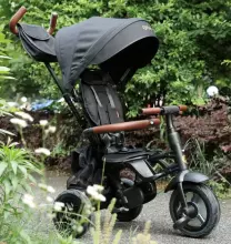 Bebe Basic Rito Deluxe Art.254139 Brown Children's tricycle with handlebars, roof and inflatable wheels