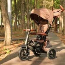 Bebe Basic Rito Deluxe Art.254139 Brown Children's tricycle with handlebars, roof and inflatable wheels
