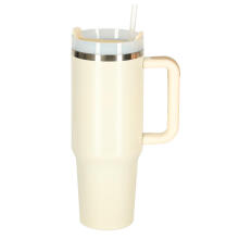 Ikonka Art.KX3032_2 Termiskā krūze ar salmiņu un rokturi termoss 1200ml krēms