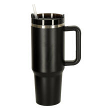 Ikonka Art.KX3032 Termiskā krūze ar salmiņu un rokturi termoss 1200ml melns