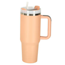 Ikonka Art.KX3032_1 Termiskā krūze ar salmiņu un rokturi termoss 1200ml pulverveida rozā krāsā