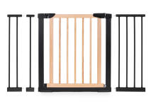 Safety gate barrier, 74-130 cm, for stairs and doors, metal and wood, additional panels