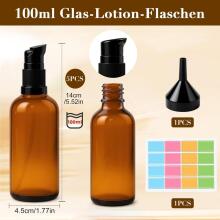 Empty Glass Bottles Brown with Sticker Funnel Art.256884  Amber Glass Lotion Bottles with Pump Dispenser,100ml,1 psc
