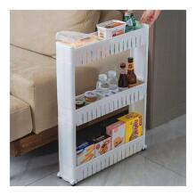 Mobile white cabinet on wheels for a washing machine