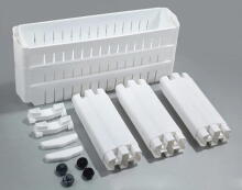 Mobile white cabinet on wheels for a washing machine