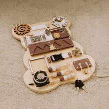 Wooden Sensory Busy Board for Children Educational Panel Bear 12 Pieces ECOTOYS