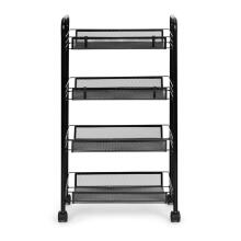 Black metal shelf organizer helper for kitchen or bathroom, 4 shelves with wheels, ModernHome