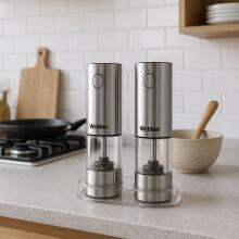 Electric Salt and Pepper Grinder Set Rechargeable USB 2 Pieces Adjustable Grinding with Light