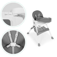 Child feeding chair with tray and basket, 5-point harness, gray, ECOTOYS