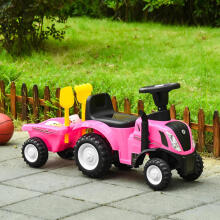 Ride-on tractor with trailer for children, interactive steering wheel, sounds, pink