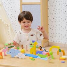 VIGA Wooden Colorful Blocks Tropical Stories Box 55 pcs