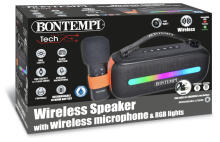 BONTEMPI TECH wireless speaker with wireless microphone & RGB lights, 491050