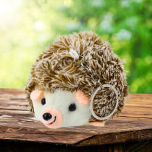 Plush Hedgehog Mascot Keychain Ring Brown 9cm