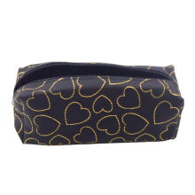 Single-compartment School Office Pencil Case Golden Hearts Black 20x8 cm