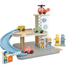 WOOPIE GREEN Wooden Multi-Level Parking 2-in-1 Gas Station with Cars and Figures 12 pcs. FSC