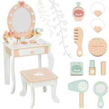 TOOKY TOY Wooden Vanity with Chair Accessories LED Mirror + Cosmetics