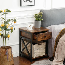Table, cabinet with drawer, rustic style