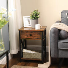 Table, cabinet with drawer, rustic style
