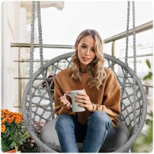 Karājošā dārza krēsla šūpulis BOHO pelēks + spilvens