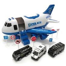 WOOPIE Foldable Airplane Police Transporter with 3 Police Cars XL Set Traffic Signs