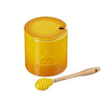 Honey pot with spoon 420ml stoneware yellow
