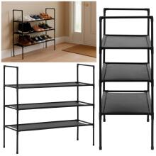 Shoe rack, 3-level shoe rack, metal cabinet with shelves, 70x72x28 cm, black