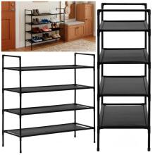 Shoe rack, 4-tier shoe rack, metal cabinet with shelves, 75x72x28 cm, black