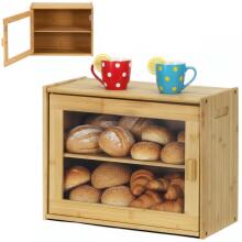 Two-tier bread bin, bread storage container, kitchen bread cabinet, bamboo