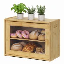 Two-tier bread bin, bread storage container, kitchen bread cabinet, bamboo