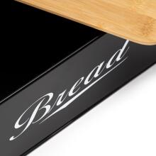 Metal bread bin 33x18x14 cm, closed bread container, bamboo board, black