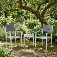 2 dārza krēslu komplekts terasei balkona HDPE tērauda pelēks balts MultiGarden