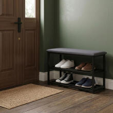 Upholstered Shoe Cabinet Bench with Seat 80 cm, 2 Shelves, ModernHome