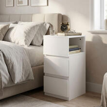 LED bedside table bedroom, cabinet with 2 drawers, white, ModernHome
