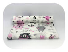 Diaper - 20849 - FLANNEL PRINT - EGA - ZWIERZĘTA LEŚNE - PINK - size 70x80 cm