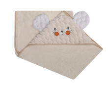 Bathing cover - 322 - TERRY - SOFT/CORAL - BEAR / MOUSE  - size 100x100 - ECRU