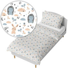 Bedding set - 6  parts - 120/90/360 - JEŻYK & ZAJĄCZKI - BLUE