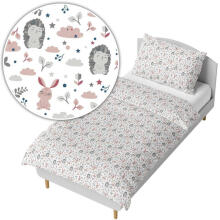 Bedding set - 6  parts - 120/90/360 - JEŻYK & ZAJĄCZKI - PINK