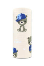 Diaper - 28616 - TETRA PRINT - EGA - BEAR in HAT - ECRU  - size 70x80 cm