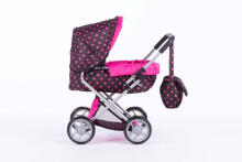 Pram for Doll  - 9369 - ALICE -   BLACK and PINK DOTS