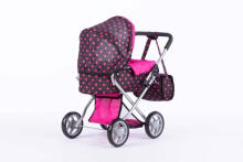 Pram for Doll  - 9369 - ALICE -   BLACK and PINK DOTS