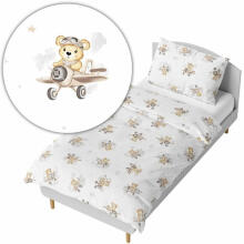 Bedding set - 5  parts - 120/90/360 - BEAR in PLANE - BEIGE