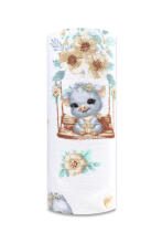 Diaper - 30046 - TETRA PRINT - EGA - PIGGY on a SWING -  GREY - size 70x80 cm