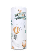 Diaper - 30732 - FLANNEL PRINT - EGA - FOX in the PLANE - GREEN - size 70x80 cm