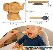 Bamboo Wood Plate Art.285615 Wooden plate with suction cup and compartments
