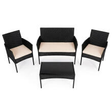 Garden furniture set made of technorattan, bench, table, chairs, black, MultiGarden