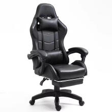 LEAN Swivel Office Gaming Chair with Footrest and Cushions, Black