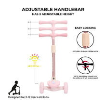 Story Mini Friends LED Deluxe Art.BD0101005100494-pin-57-80 Pink High quality children's scooter with light effects
